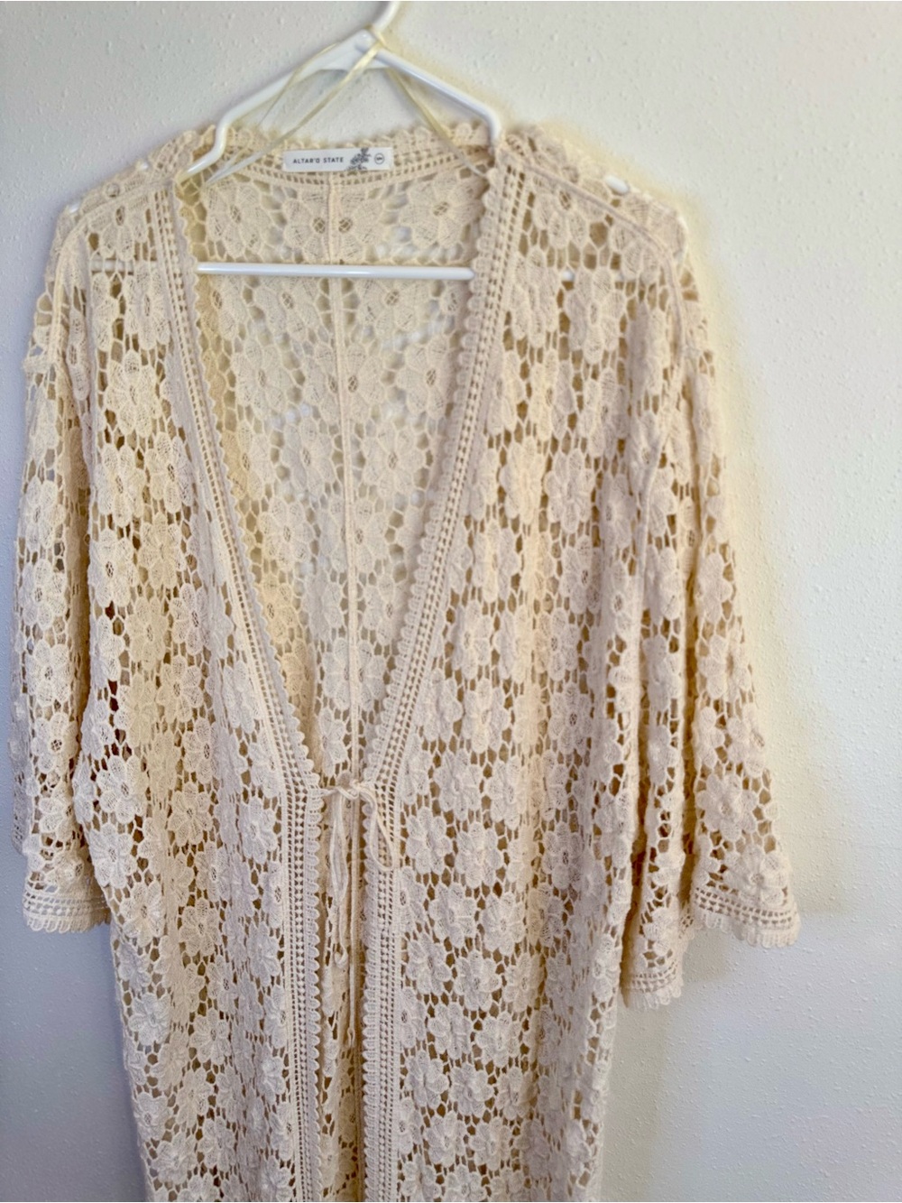 Altar’d State Cream Lace Kimono Duster Boho Sheer Cardigan S/M - Picture 3 of 11